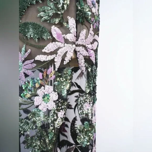 NWOT Bronx And Banco Zinna Side-Slit Floral Sequin Gown, XS,S &M available - Picture 9 of 14